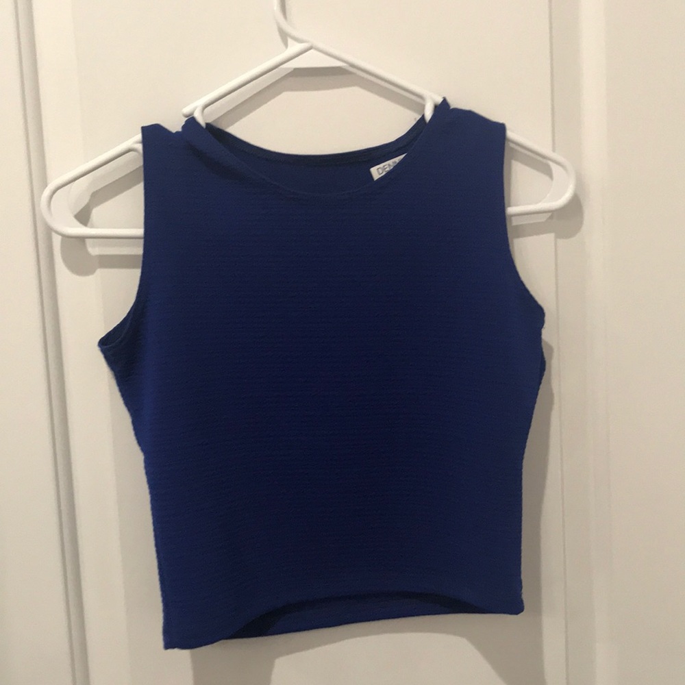 Blue cropped tank.